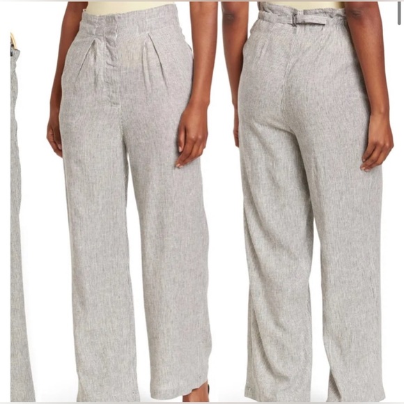 NWT Max Studio Striped Linen Wide Leg Pants White Black - Picture 1 of 8